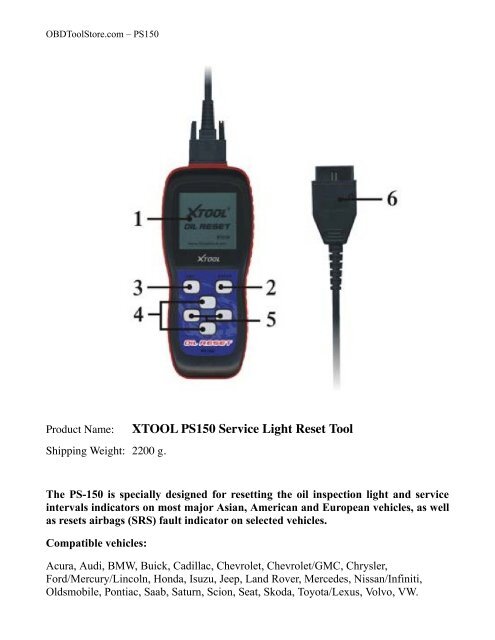 XTOOL PS150 Service Light Reset Tool - OBDToolStore