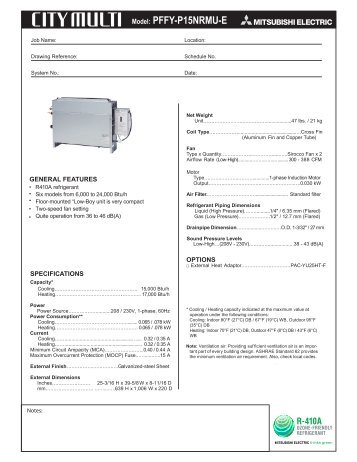 Model: PFFY-P15NRMU-E - Mitsubishi Electric Sales Canada Inc.