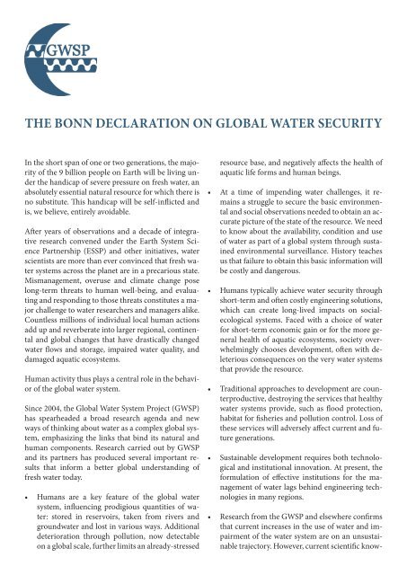 Bonn Declaration On Water Security Gwsp