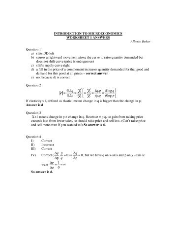 INTRODUCTION TO MICROECONOMICS WORKSHEET 1 ...