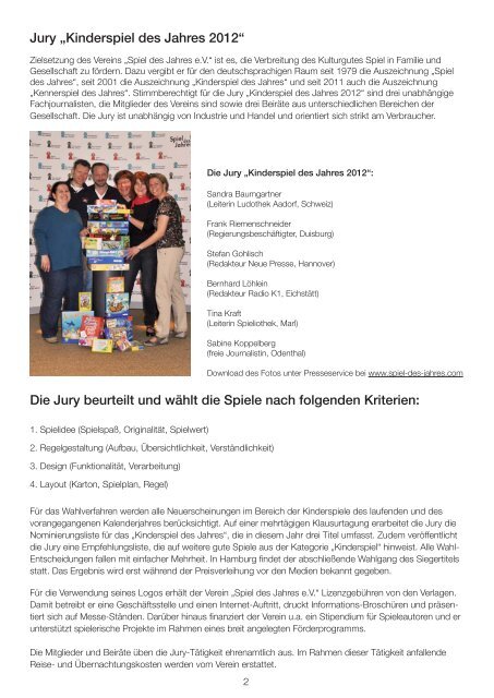 Pressemappe Kinderspiel des Jahres 2012