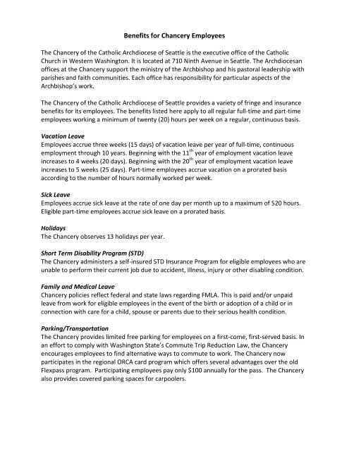 Chancery Employee Benefits Archdiocese Of Seattle