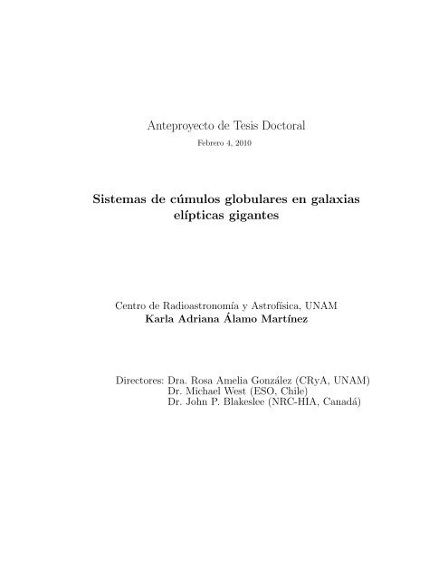 Anteproyecto de Tesis Doctoral Sistemas de cÃƒÂºmulos ... - UNAM