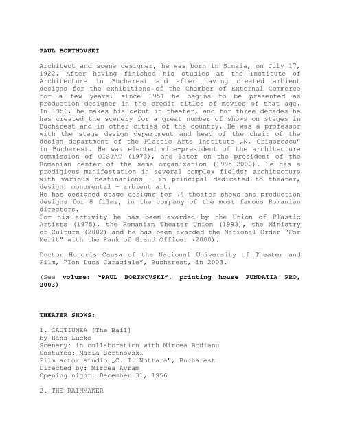 The Artist's CV - Romanian Scene Designers