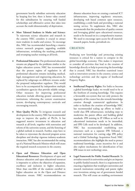 National Knowledge Commission Report to the Nation 2009: Overview