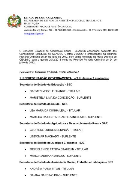 Lista de Conselheiros CEAS - SST