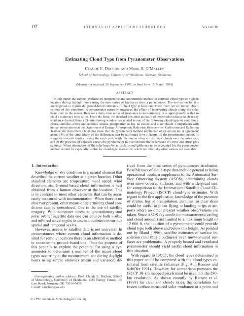 Estimating Cloud Type from Pyranometer Observations - American ...
