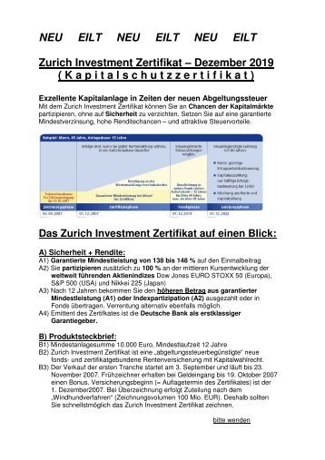 Klick >> Zurich Investment Zertifikat - Hans Fenzlein Finanz