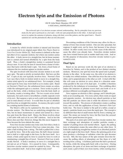 Electron Spin and the Emission of Photons - Natural Philosophy ...