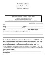 Adopt a Freshman Application - The Highlands School