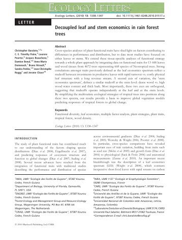 Decoupled leaf and stem economics in rain forest trees