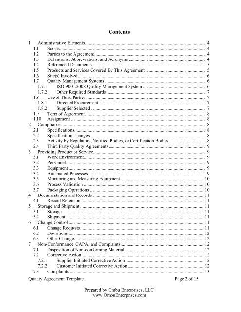 Quality Agreement Template - Ombu Enterprises LLC