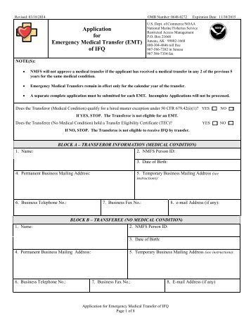 Application for Emergency Medical Transfer of IFQ - National Marine ...