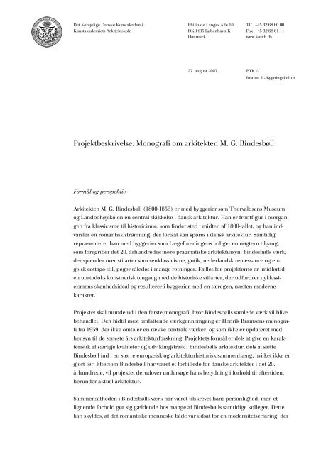 Monografi om arkitekten MG Bindesbøll - Kunstakademiets ...
