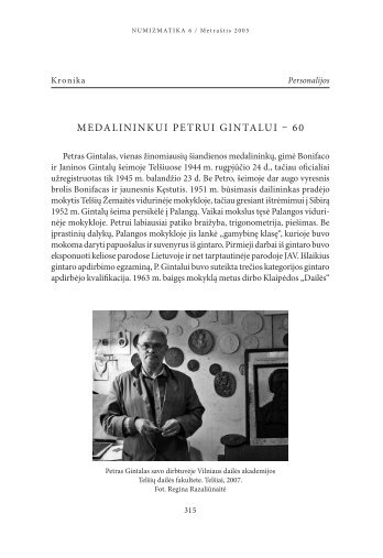 medalininkui petrui gintalui â 60 - Lietuvos nacionalinis muziejus