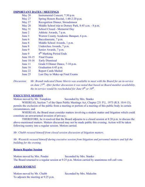 Minutes - May 18, 2004 - North Warren Regional School District