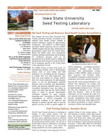 Fall 2004 Newsletter 2 - Seed Science Center - Iowa State University