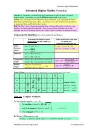 Advanced Higher Maths: Formulae - Newbattle Community High ...