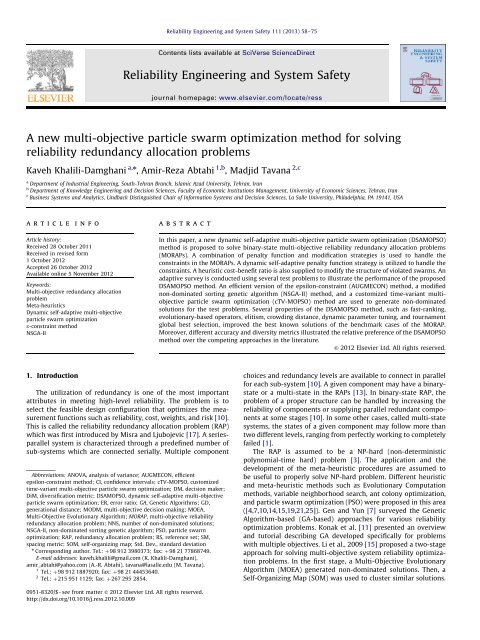 A new multi-objective particle swarm optimization method for solving ...