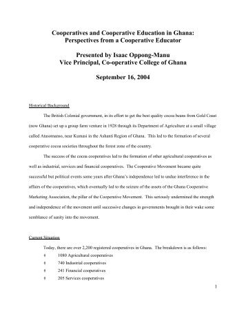 Cooperatives and Cooperative Education in Ghana: Perspectives ...