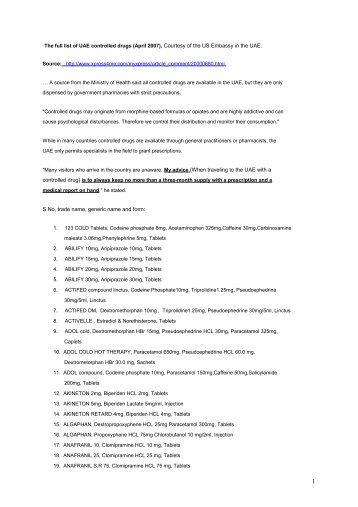 The full list of UAE controlled drugs (April 2007 ... - Kids-on-Cruise