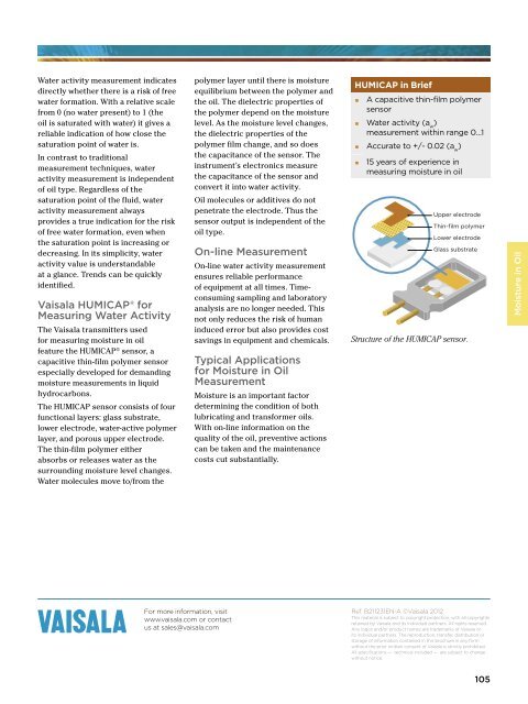 humidity / dew point / tempeRAtuRe / moistuRe in oil ... - Vaisala