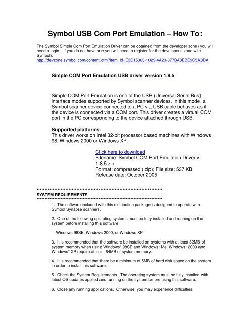 Symbol USB Com Port Emulation â€“ How To: - support@scansource ...