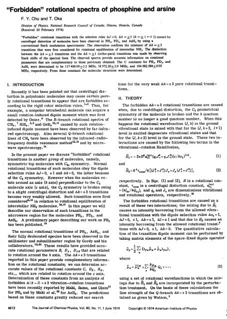 A œforbiddena Rotational Spectra Of Phosphine And Arsine Oka