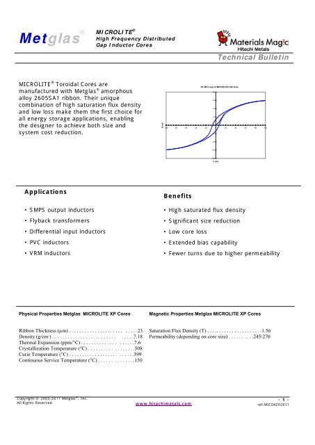 MICROLITEÂ® Technical Bulletin - Hitachi Metals America, Ltd.