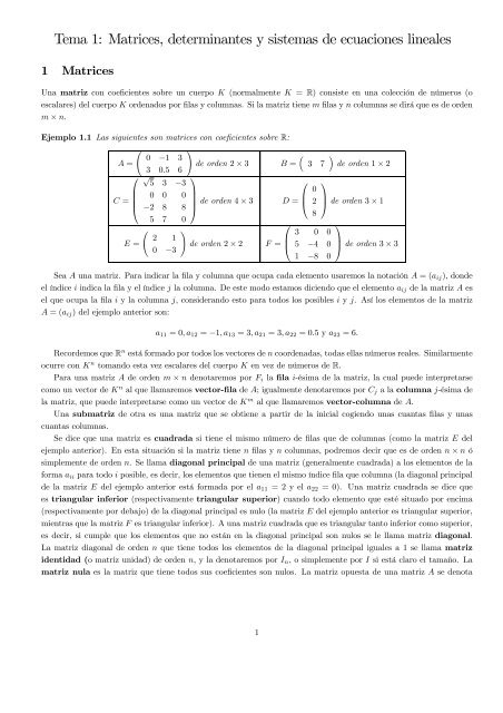 Matriz Inconsistente Tema 1: Matrices, determinantes y sistemas de ecuaciones lineales