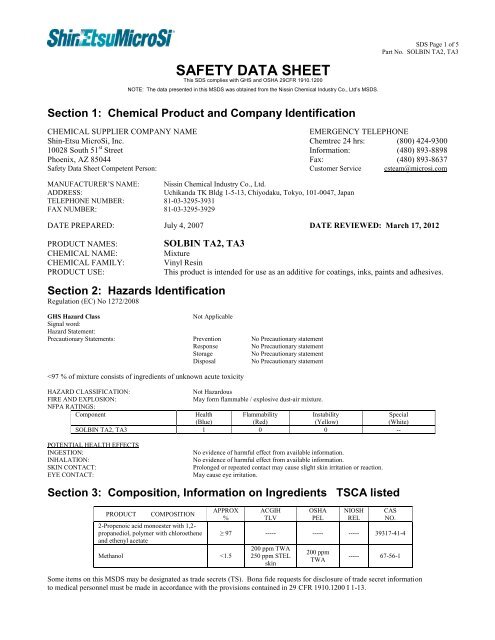 Solbin TA2, TA3 - Shin-Etsu MicroSi, Inc.