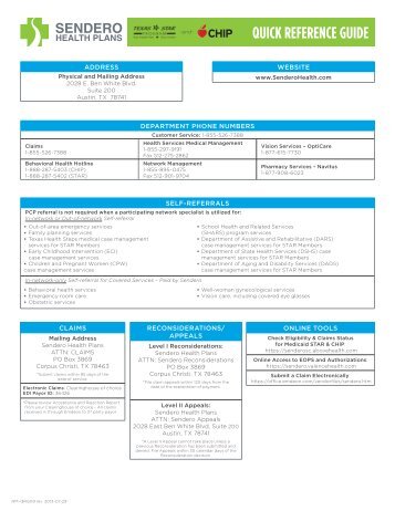 Quick RefeRence Guide - Sendero Health Plans