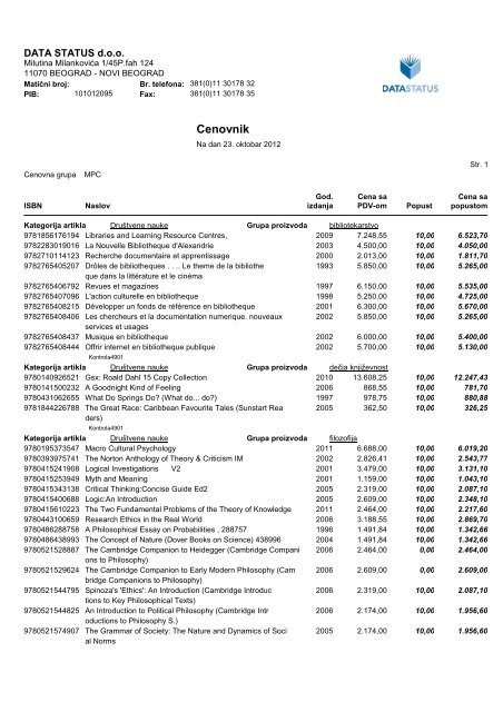 Cenovnik - Data Status