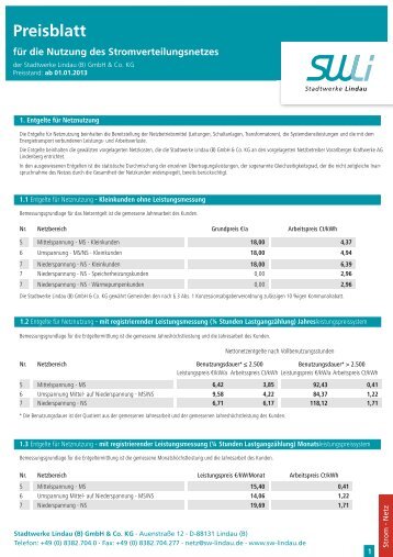 Preisblatt - Stadtwerke Lindau