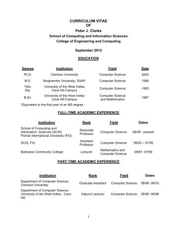 CURRICULUM VITAE OF Peter J. Clarke - Florida International ...