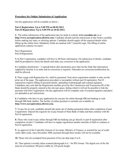 Procedure for Online Submission of Application