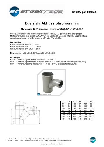 Edelstahl Abflussrohrprogramm - Steeltrade.at