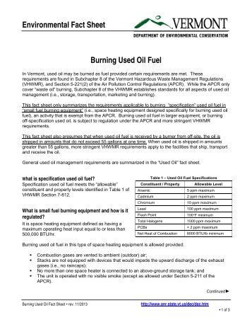 Used Oil Burning - VT DEC | Environmental Assistance Division