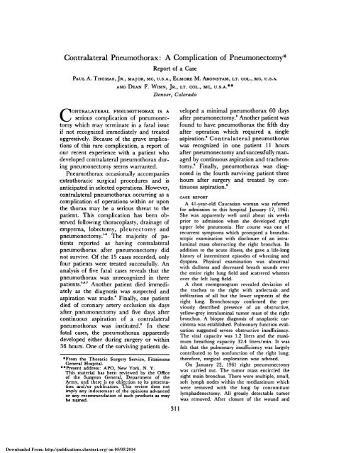 Contralateral Pneumothorax: A Complication of ... - CHEST Journal