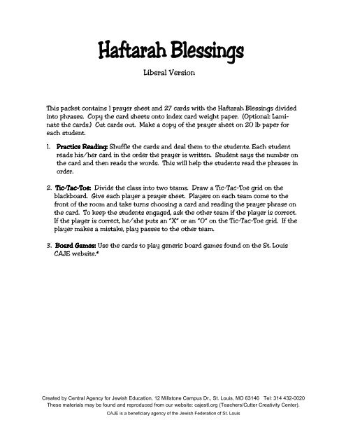 Haftarah Blessings Mishkan T'filah &amp; 27 cards pdf.pub