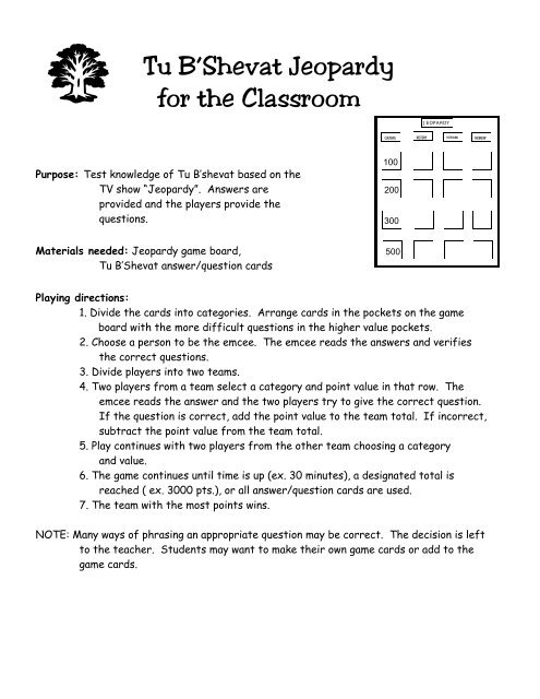 Jeopardy for Tu B'Shvat1-05 - Central Agency for Jewish Education