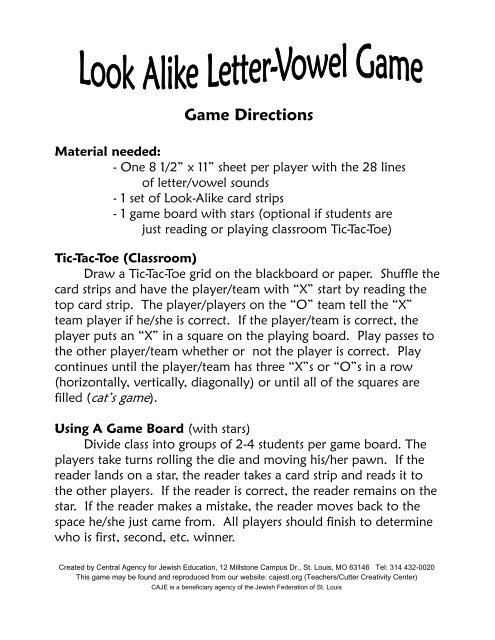 Look Alike Letter-Vowel Game pdf.pub - Central Agency for Jewish ...