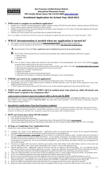 SFUSD Enrollment Application - SFUSD School Health Programs