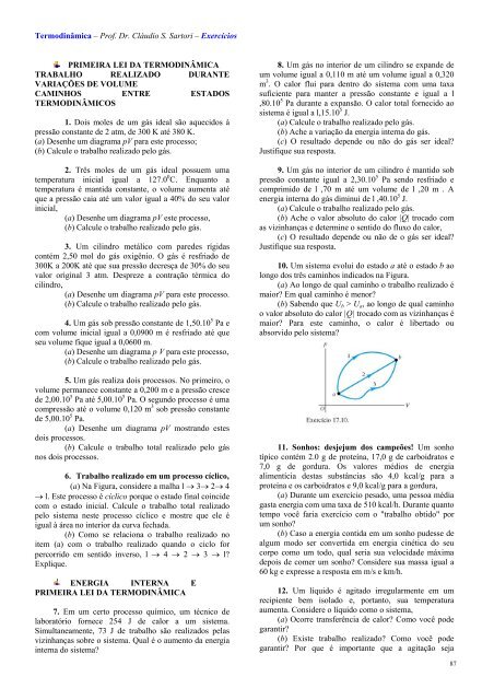 TermodinÃ¢mica â Prof. Dr. ClÃ¡udio S. Sartori â ExercÃ­cios PRIMEIRA ...