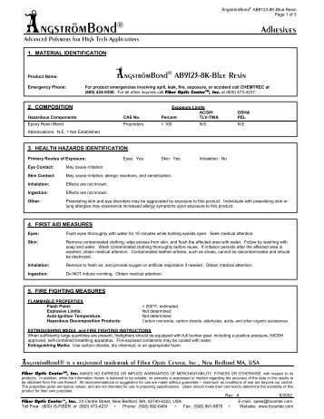 MSDS - AngstromBondÂ® 9123-Blue Resin - Fiber Optic Center, Inc.