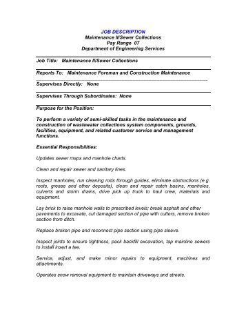 JOB DESCRIPTION Maintenance II/Sewer ... - City of Sandusky