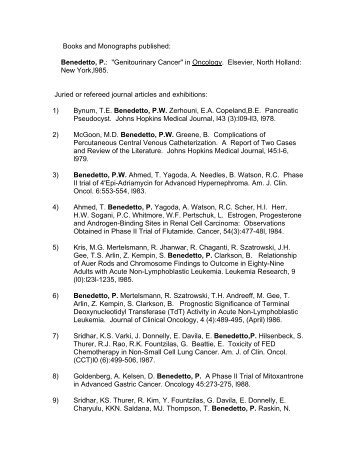 Books and Monographs published: Benedetto, P.: "Genitourinary ...