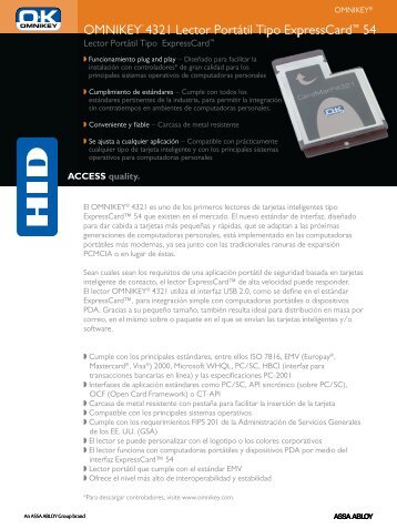 Ficha del lector de tarjetas OMNIKEY 4321 Mobile ... - HID Global