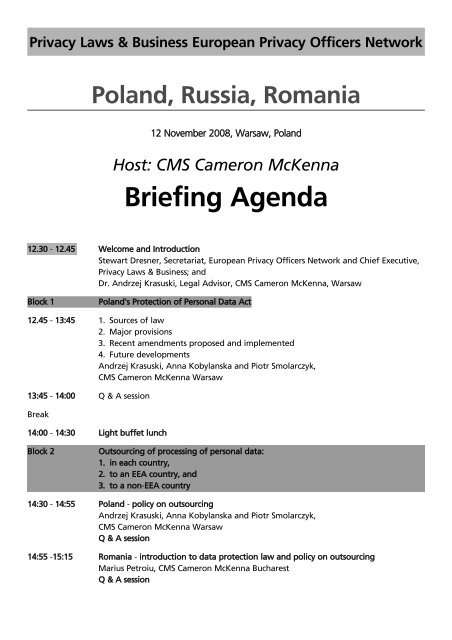 the agenda in English - Privacy Laws & Business