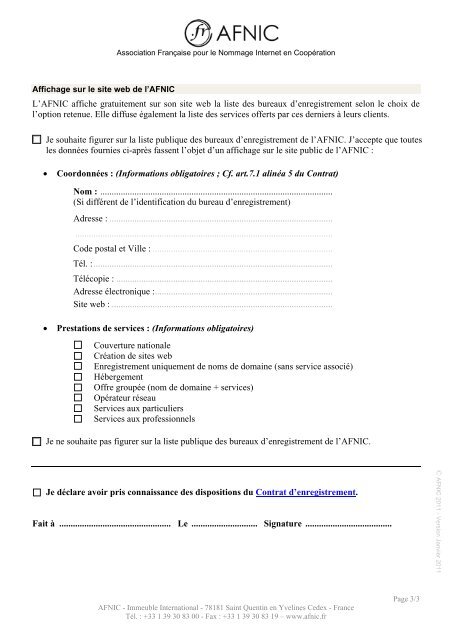 Formulaire d'identification - Afnic